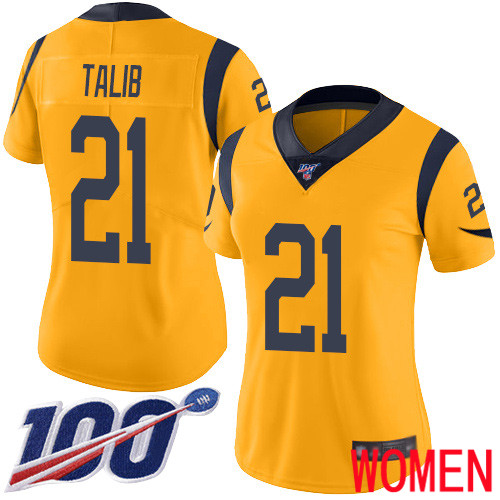 Los Angeles Rams Limited Gold Women Aqib Talib Jersey NFL Football #21 100th Season Rush Vapor Untouchable